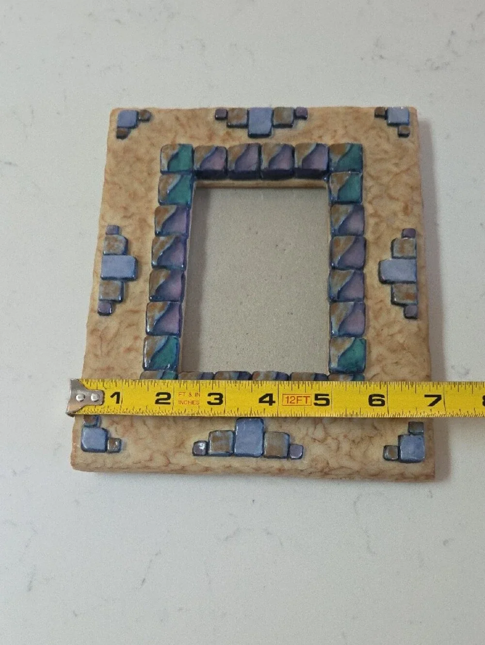 Southwest Inspired Picture Frame with Cream Base and Blue & Green Mosaic Accents